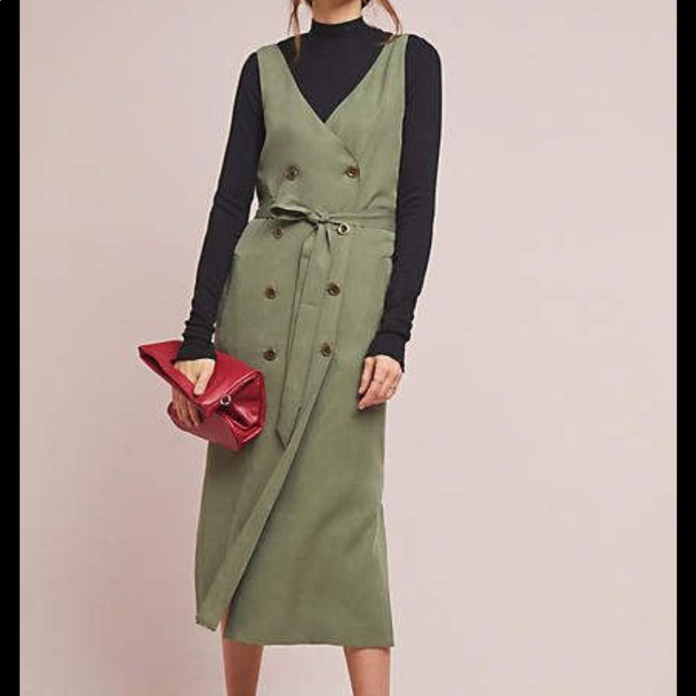 Anthropologie Seen, Worn, Kept utility midi dress army green size 8P - Picture 4 of 11